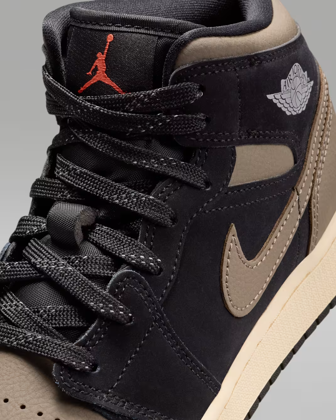 IB7053-002 Nike GS Air Jordan 1 Mid SE Black Olive Grey