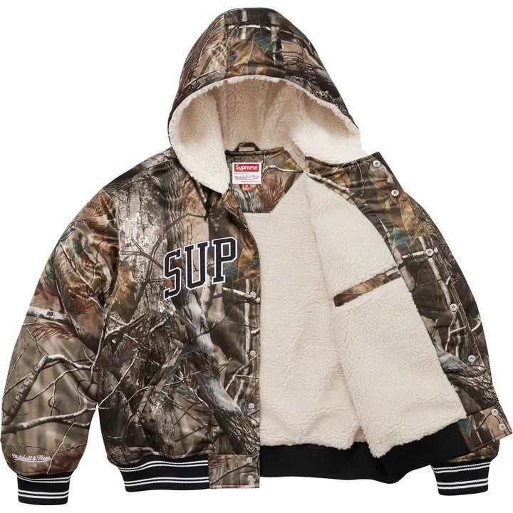 Supreme Mitchell Ness Lined Hooded Satin Varsity Jacket Realtree AP Camo