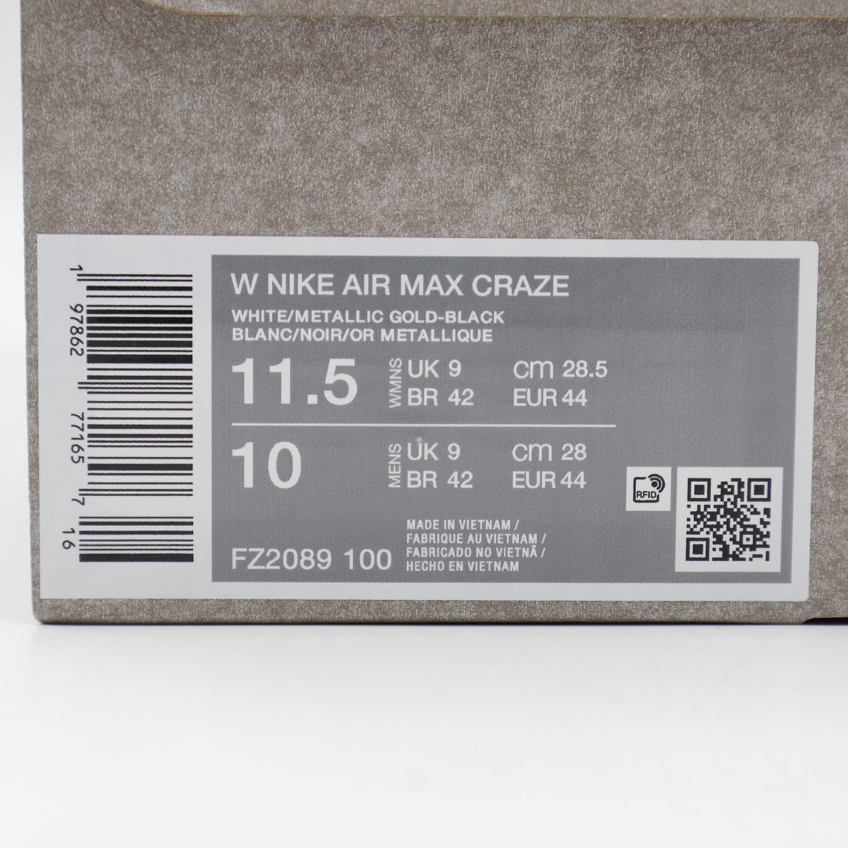 FZ2089-100 Nike Women's Air Max Craze White Metallic Gold (Women's)