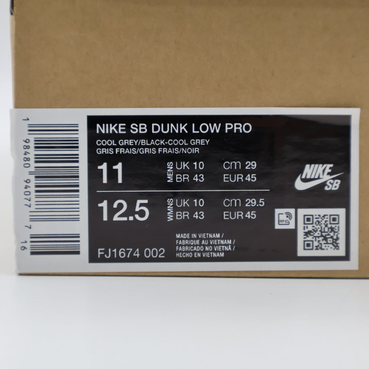 FJ1674-002 Nike SB Dunk Low ISO Cool Grey Black (Men's)