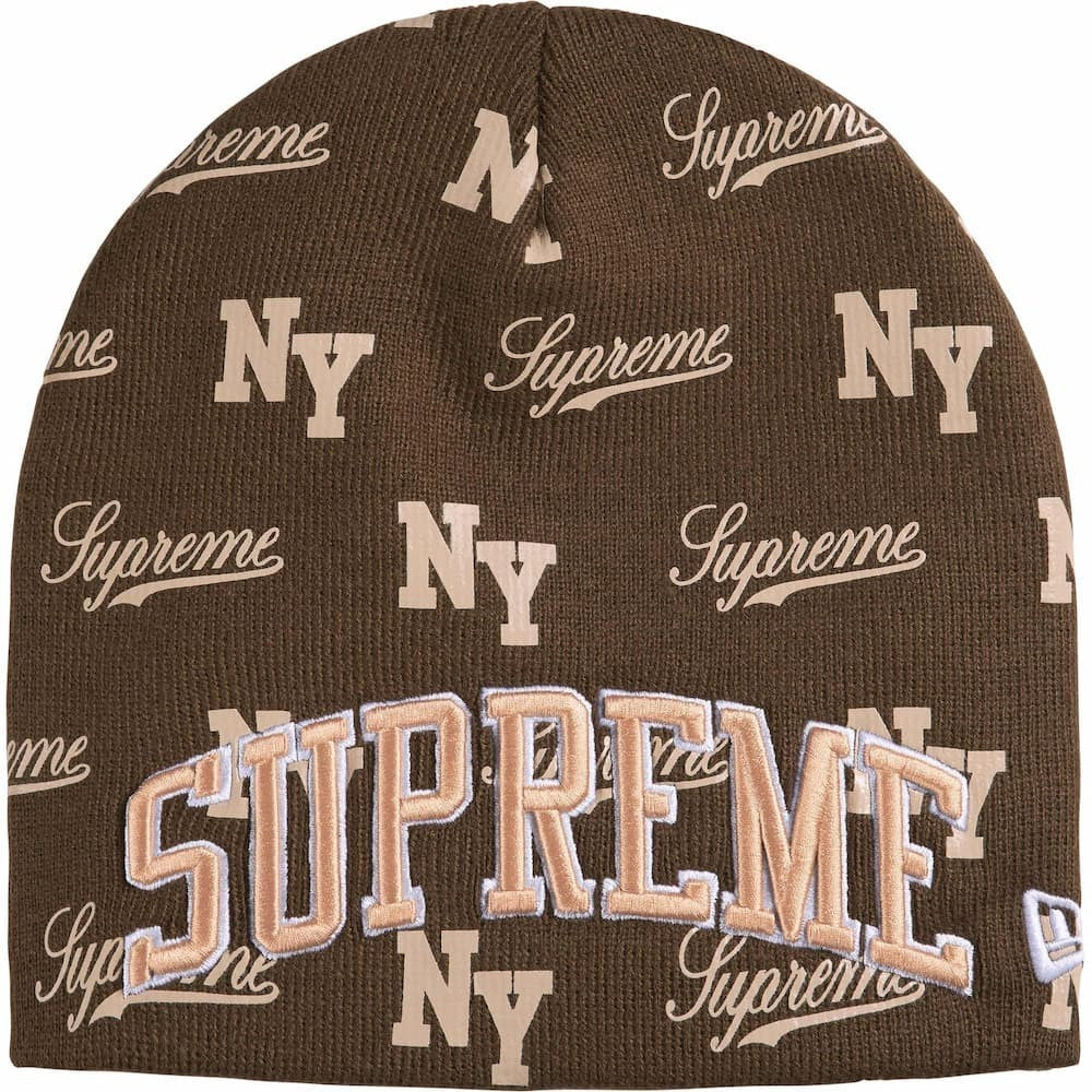 Supreme New Era Monogram Beanie Brown