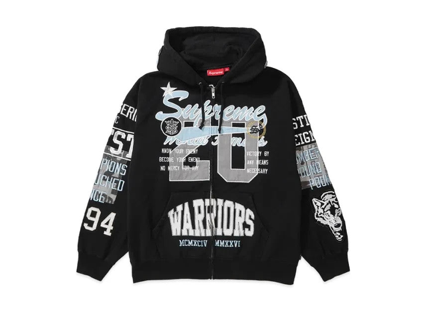 Supreme Warriors AppliquÃ© Zip Up Hooded Sweatshirt "Black"
