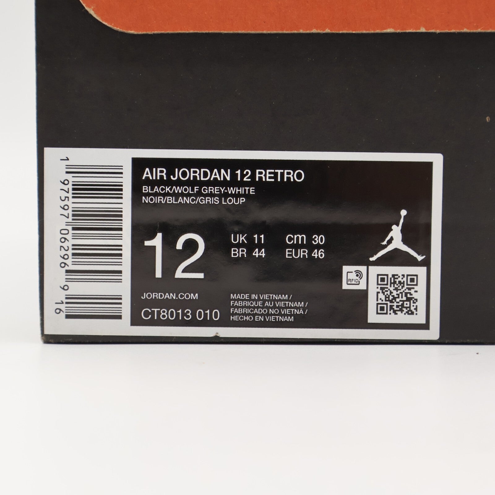 CT8013-010 Nike Air Jordan 12 Retro Barons Black and Wolf Grey (Men's)