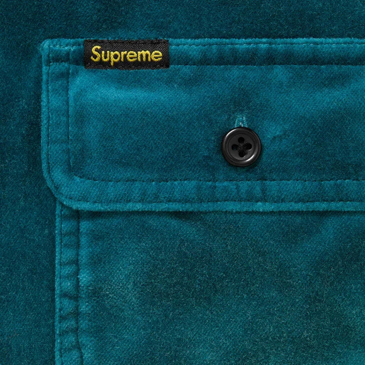 Supreme Quilted Lined Hooded Velvet Shirt Teal