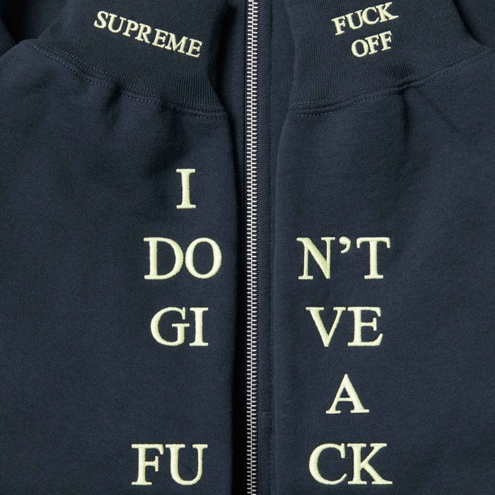 Supreme IDGAF Zip Up Hooded Sweatshirt Navy