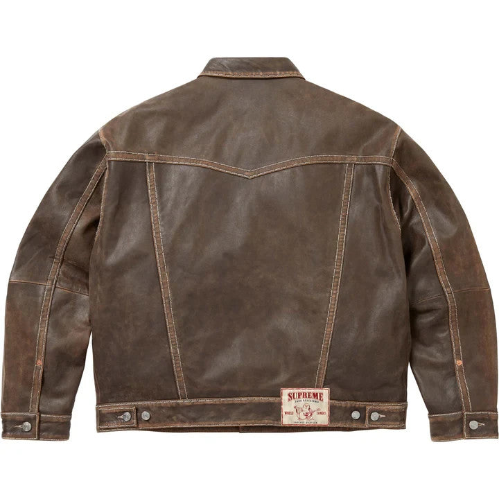 Supreme True Religion Leather Trucker Jacket Brown