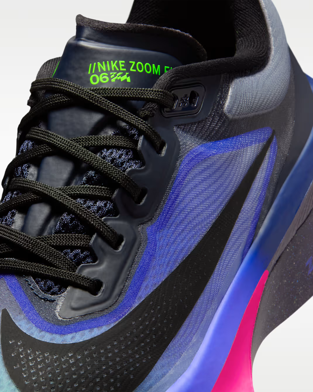 IO9566-400 Nike Zoom Fly 6 Dark Obsidian Racer Blue Emerald Rise Black (Women's)