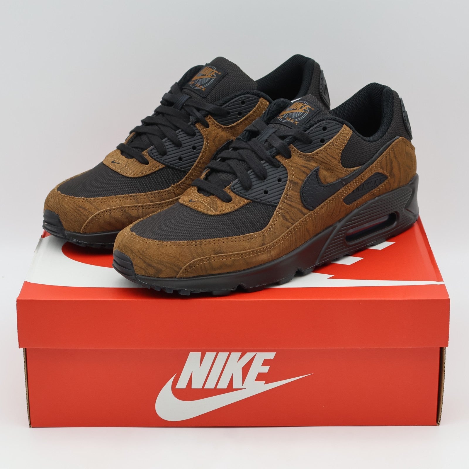 IQ0283-281 Nike Air Max 90 Premium Light British Tan Velvet Brown Black (Men's)