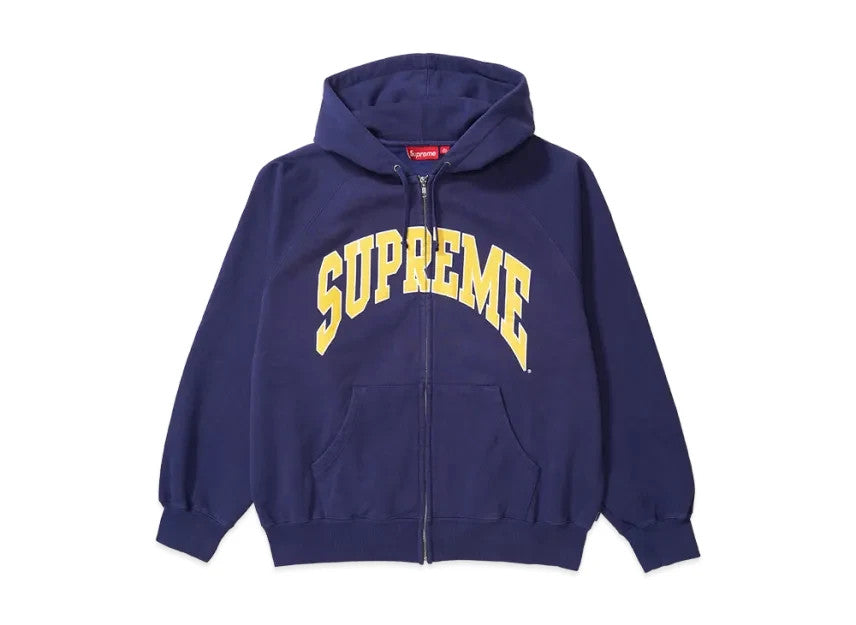 Supreme Cracked Raglan Zip Up Hooded Sweatshirt "Washed Navy"