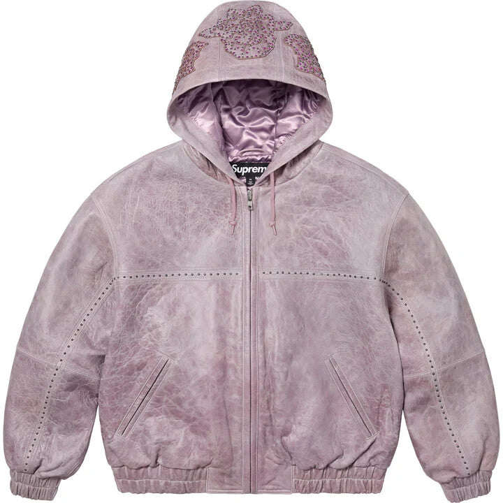 Supreme Studded Hooded Leather Jacket Lilac