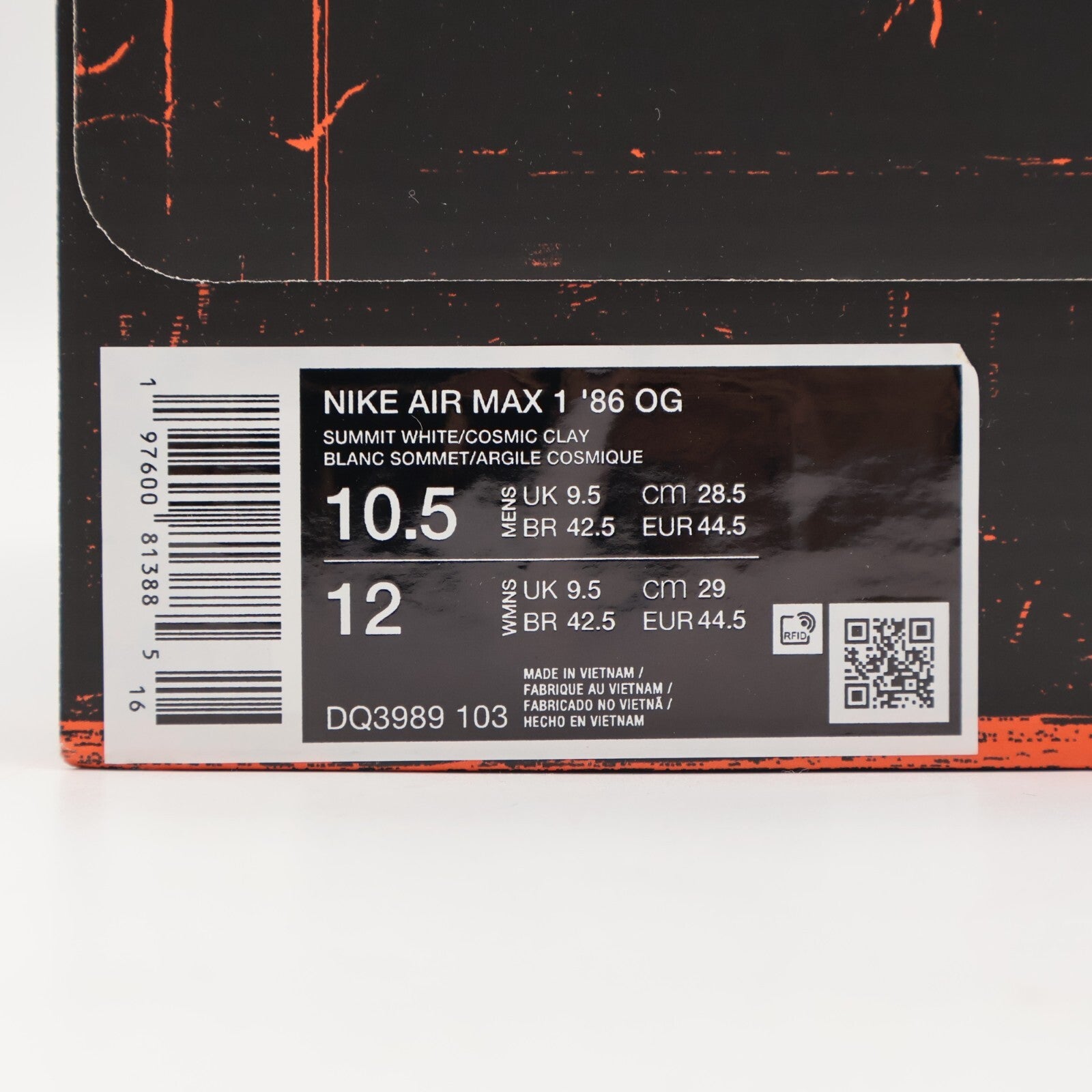 DQ3989-103 Nike Air Max 1 '86 OG Summit White and Cosmic Clay (Men's)