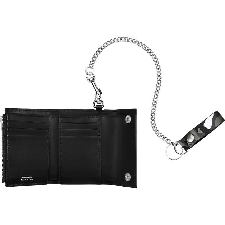 Supreme Leather Chain Wallet Snow Camo