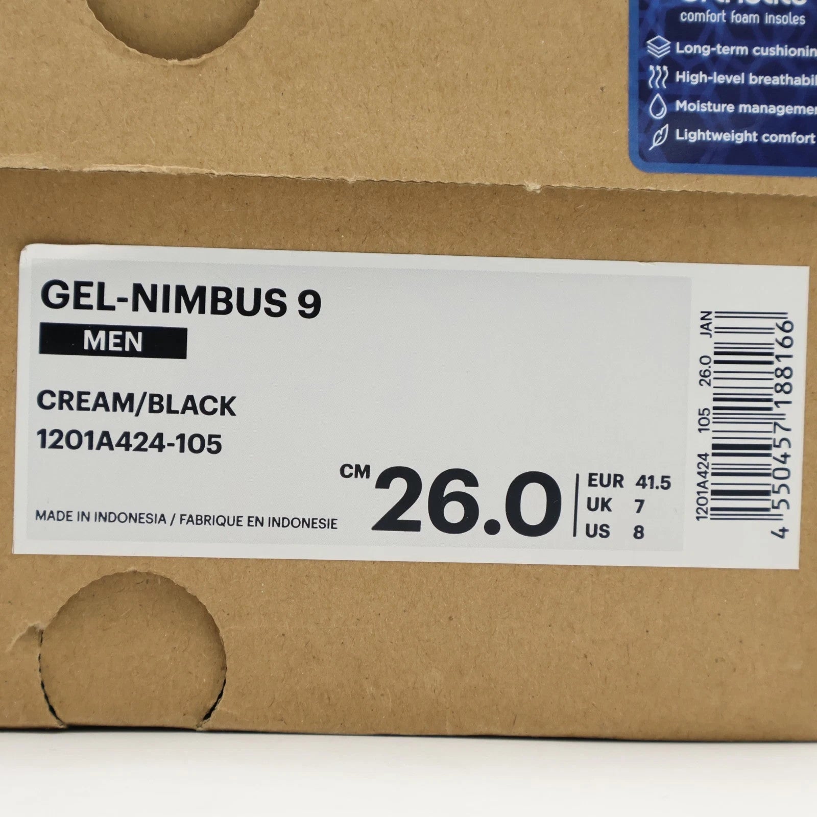 1201A424-105 Asics Gel-Nimbus 9 Cream Black (Men's)