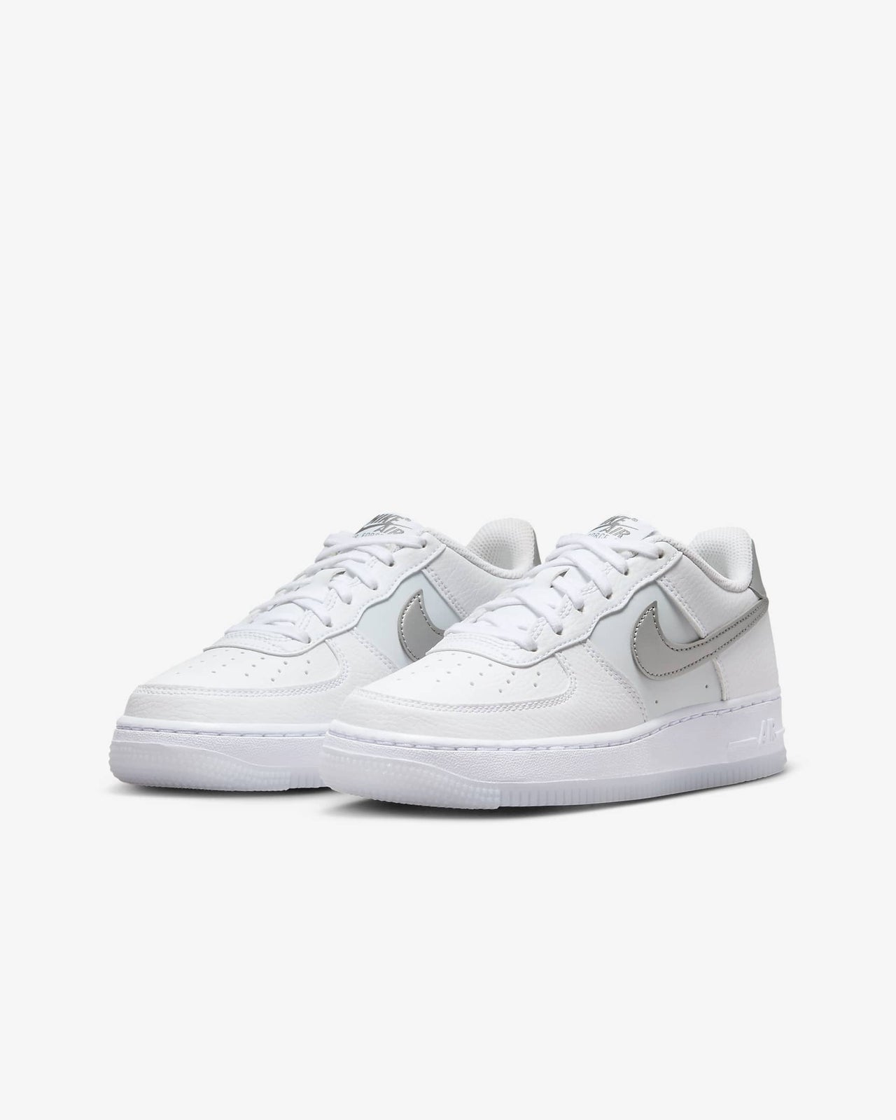 FV3981-100 Nike GS Air Force 1 White Pure Platinum Football Grey Metallic Silver