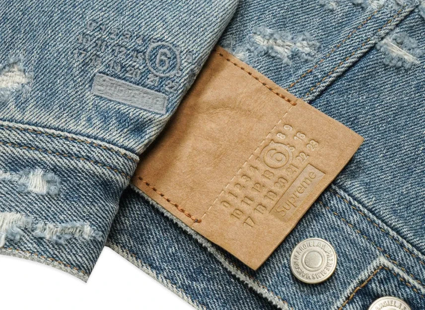 Supreme x MM6 Maison Margiela Distressed Selvedge Denim Trucker Jacket "Washed I