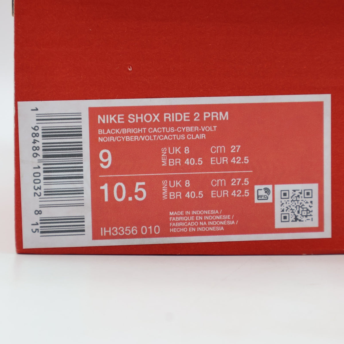 IH3356-010 Nike Shox Ride 2 PRM Bright Cactus Black (Men's)