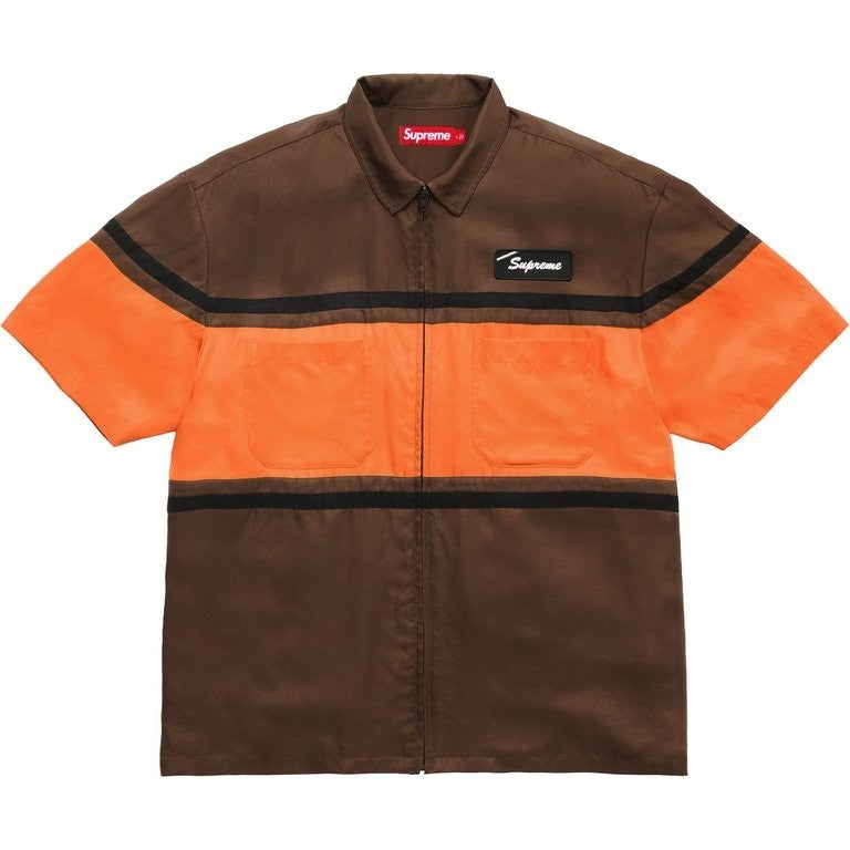 Supreme Silk Zip Up S/S Shirt Brown
