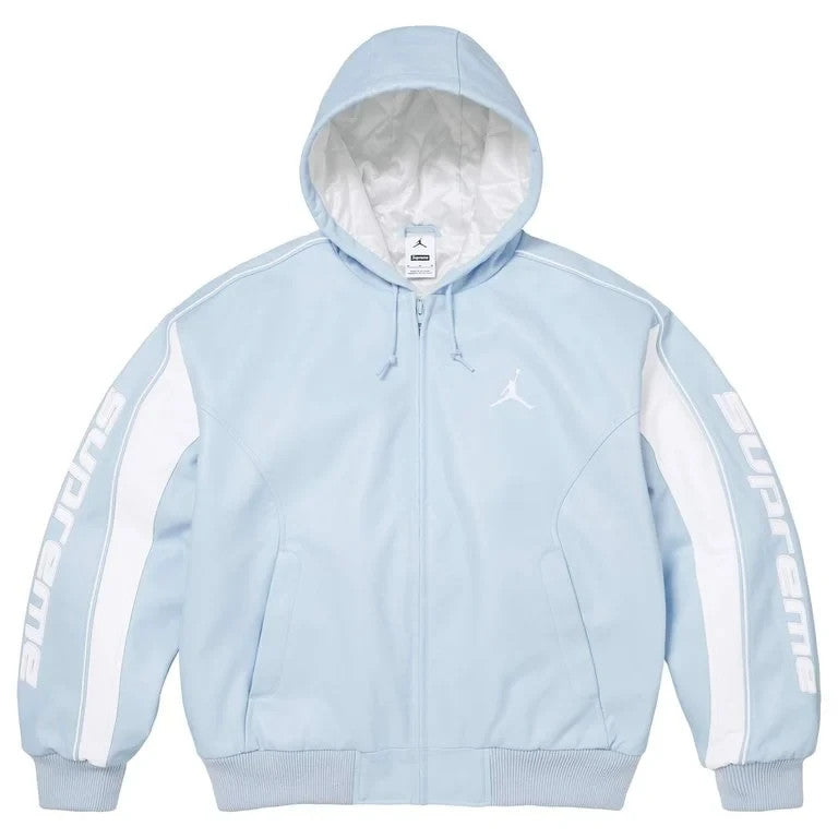 Supreme x Jordan Hooded Leather Jacket Light Blue