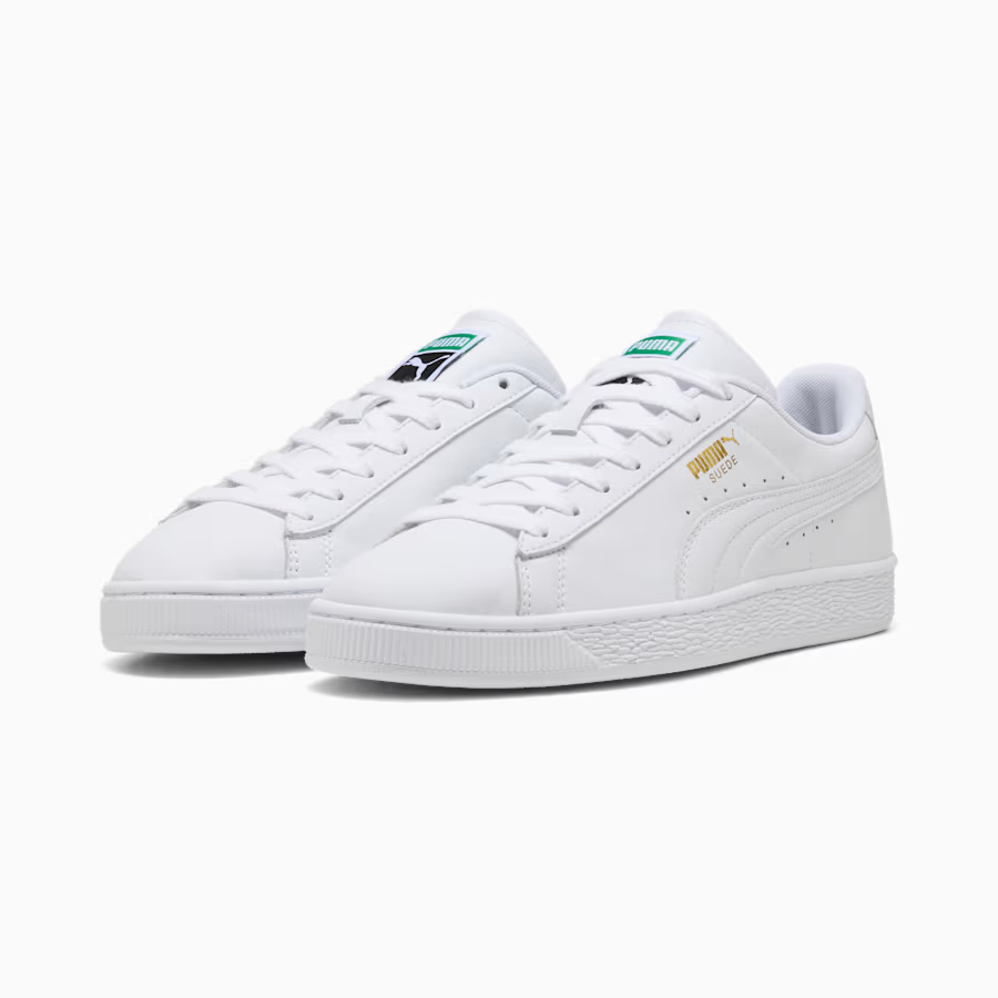 408467-01 Puma Suede "PUMA White/Archive Green" (Men's)