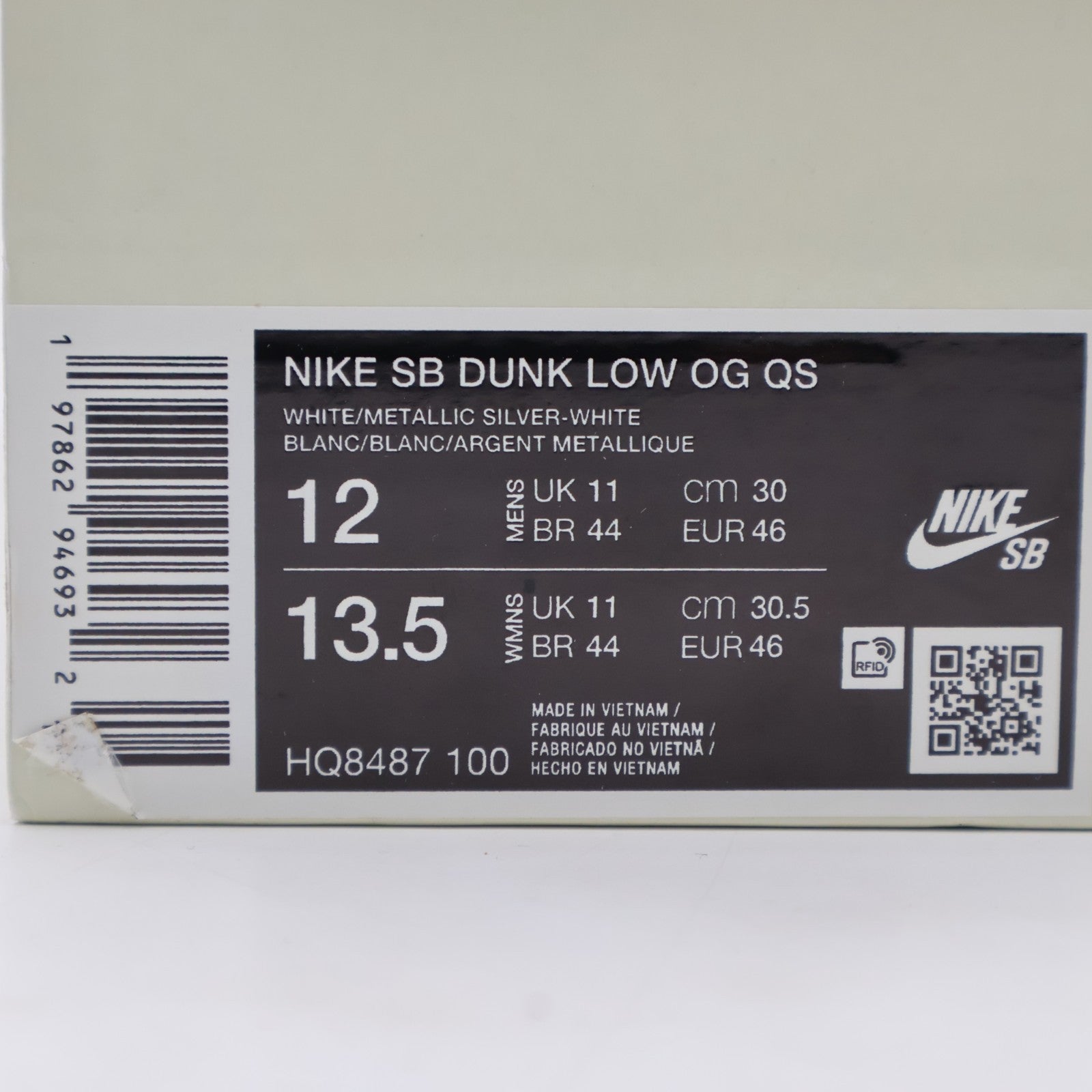 HQ8487-100 Supreme Nike SB Dunk Low White Metallic Silver (25FW Week2) (Men's)