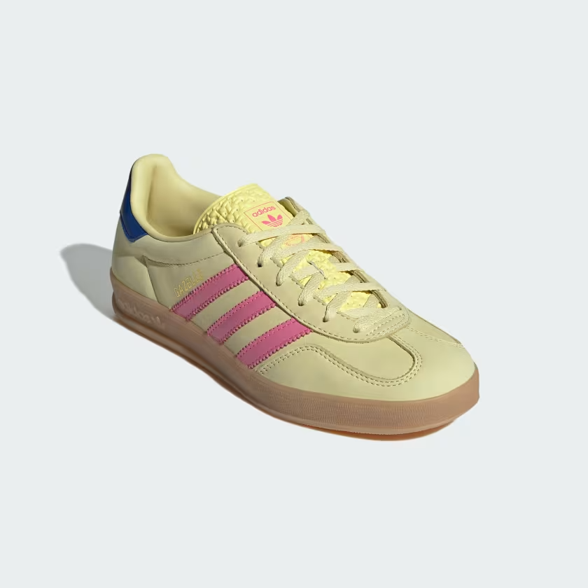 JI2719 adidas Gazelle Indoor Powder Yellow/Lucid Pink/Royal Blue (Women's)