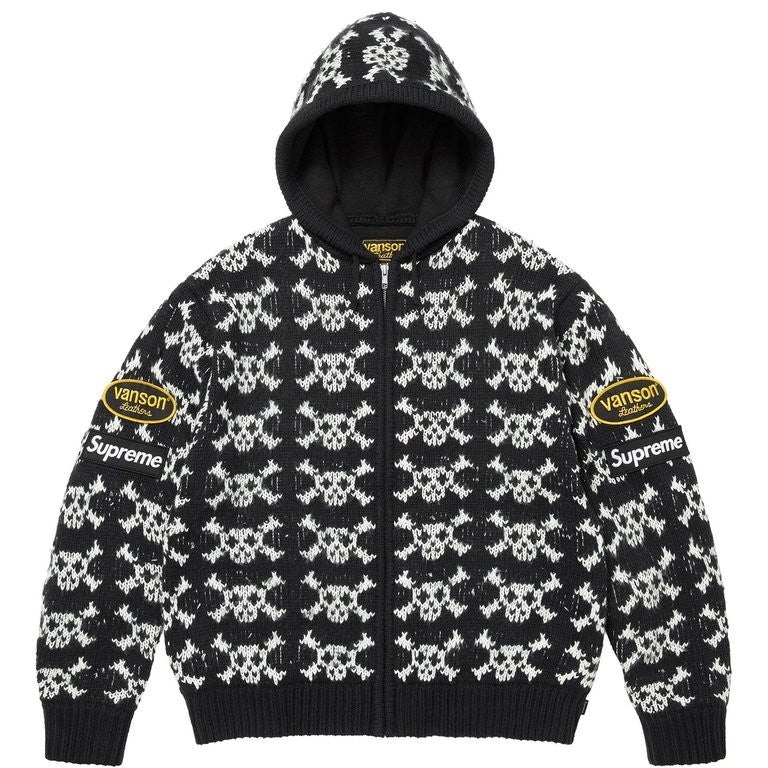Supreme x Vanson Leathers Skull Zip Up Hooded Sweater Black