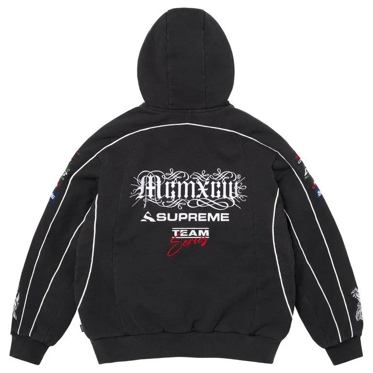 Supreme Racing Lined Zip Up Hooded Sweatshirt Black