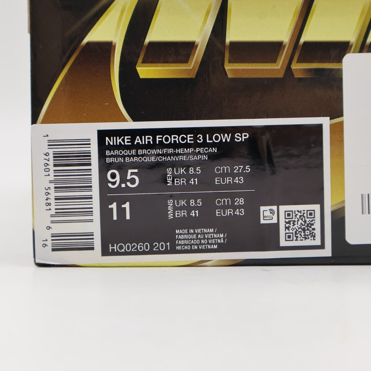 HQ0260-201 NIGO Nike Air Force 3 Low Baroque Brown Pecan Heel Logo NIGO (Men's)
