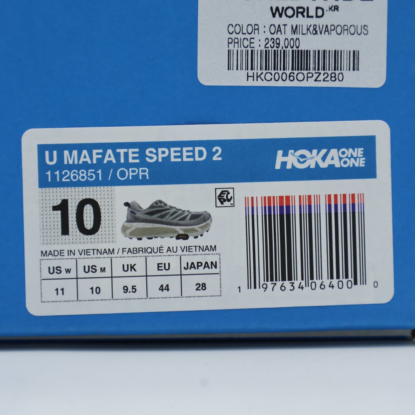 Size 10 - 1126851-OPR Hoka One One HOKA Mafate Speed 2 Oat Milk Vaporous (Men's)