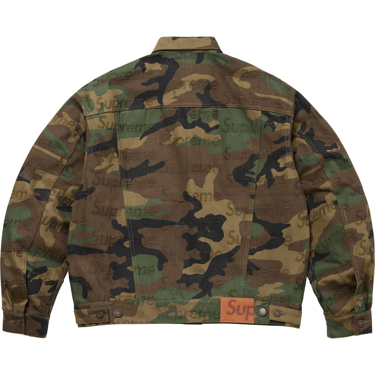Supreme Jacquard Logos Denim Trucker Jacket Woodland Camo
