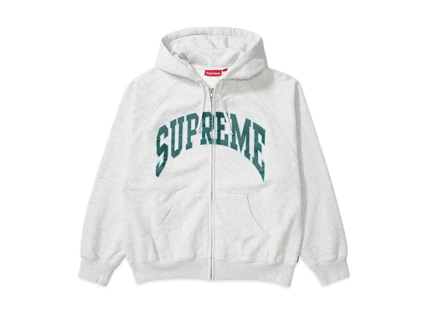 Supreme Cracked Raglan Zip Up Hooded Sweatshirt "Ash Grey"