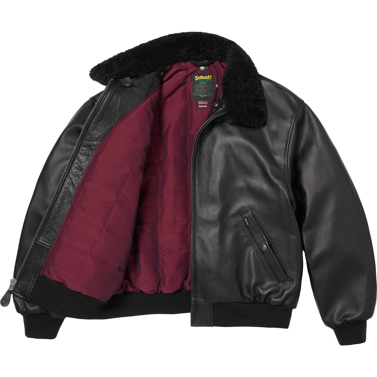 Supreme x Schott Shearling Collar Bomber Jacket Black