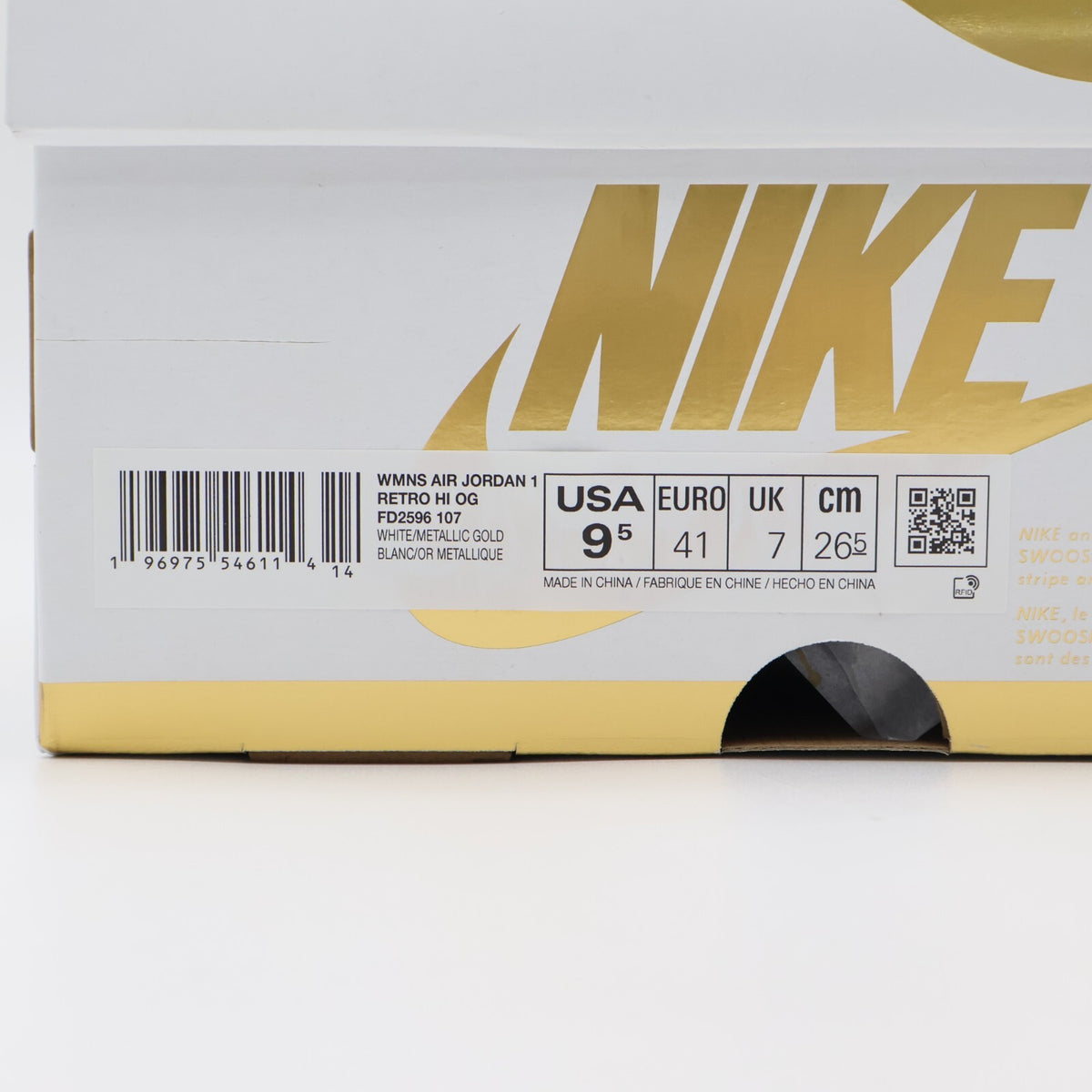 FD2596-107 Nike Air Jordan 1 Retro High OG White and Gold (Women's)
