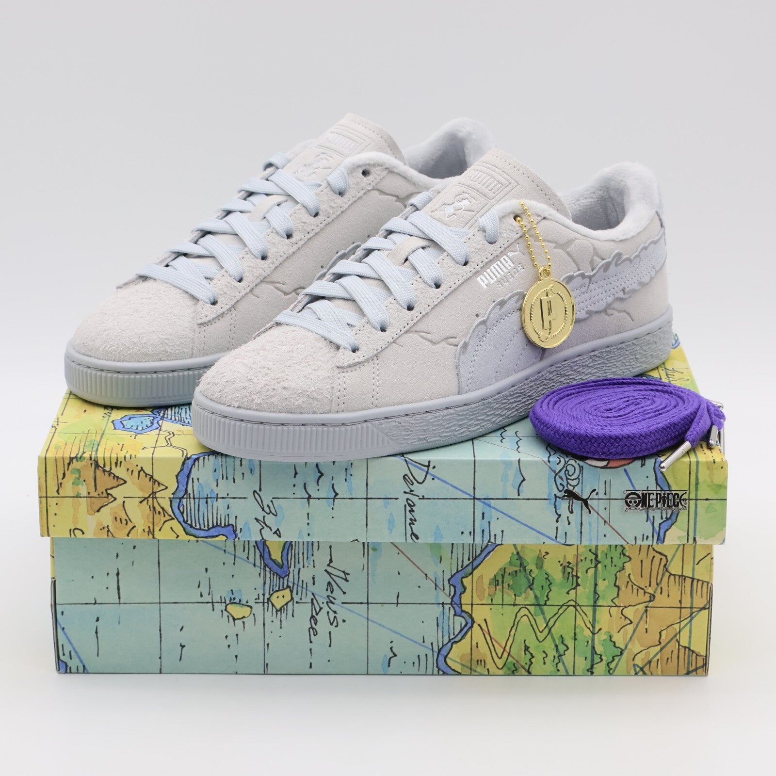 396524-01 ONE PIECE Puma Suede Luffy Gear 5 Feather Gray Platinum Gray (Men's)