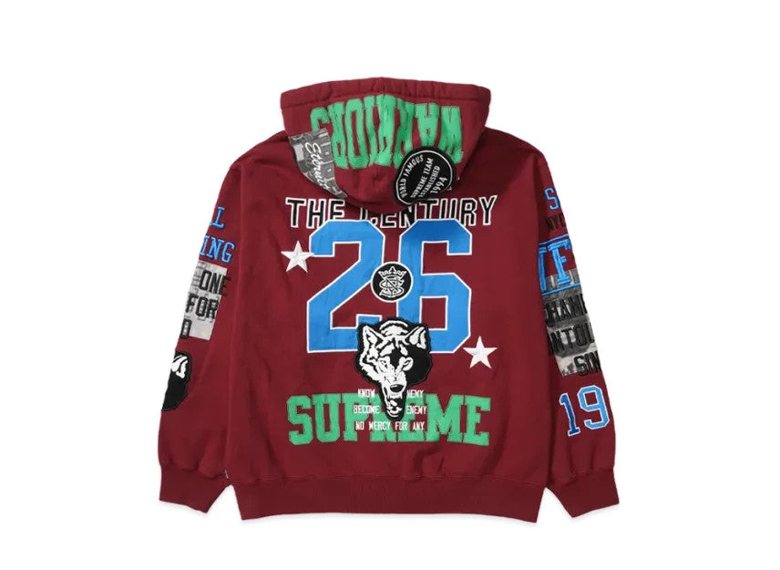 Supreme Warriors AppliquÃ© Zip Up Hooded Sweatshirt "Cardinal"