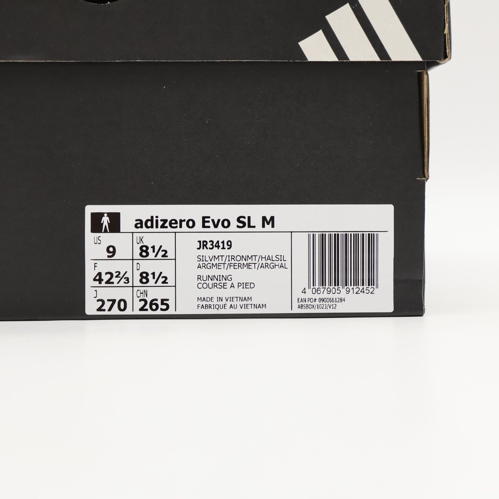 JR3419 adidas Adizero Evo SL Silver Metallic Iron Metallic Halo Silver (Men's)