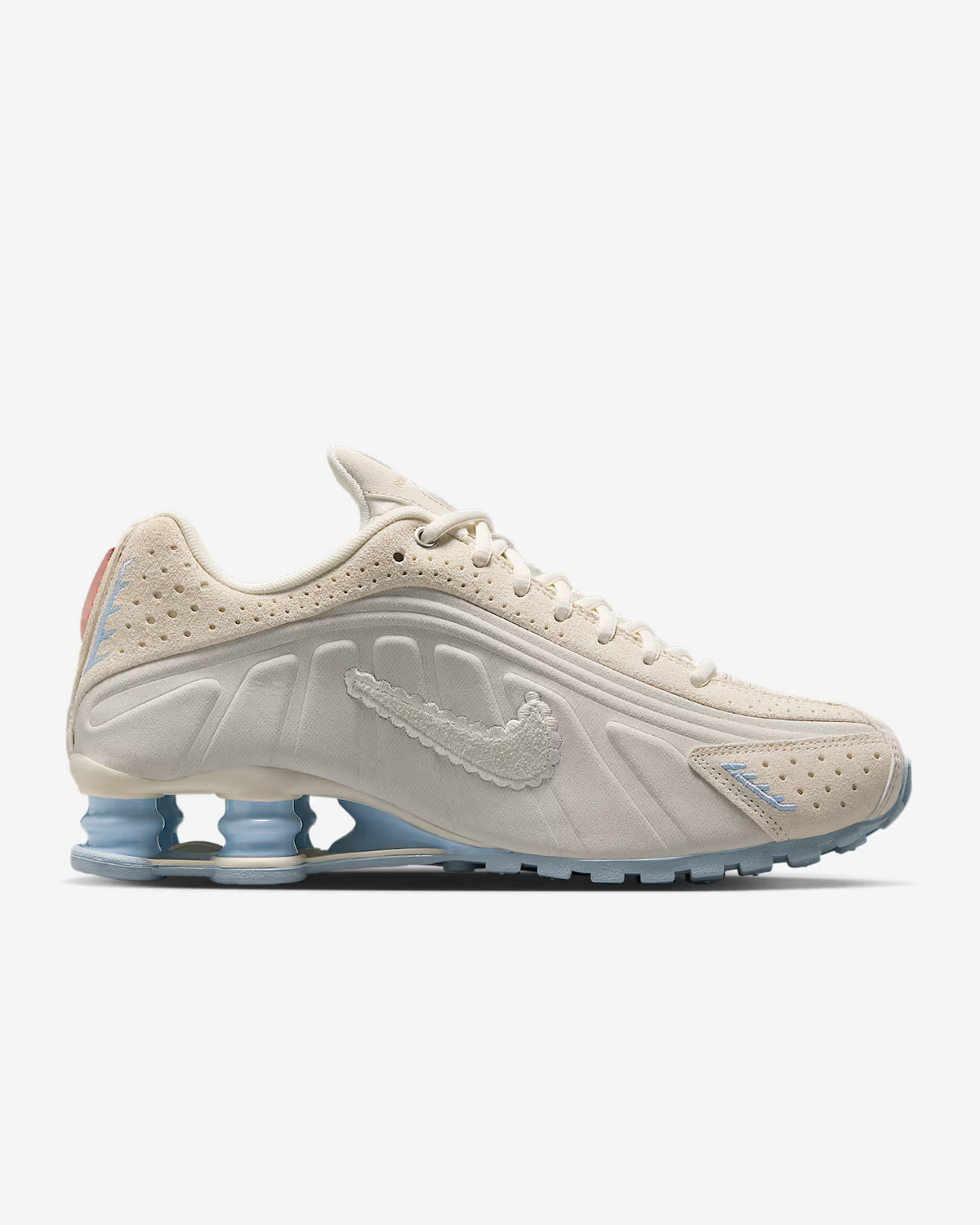 IH3572-110 Nike Shox R4 Pale Ivory Light Orewood Brown Celestine Blue (Women's)
