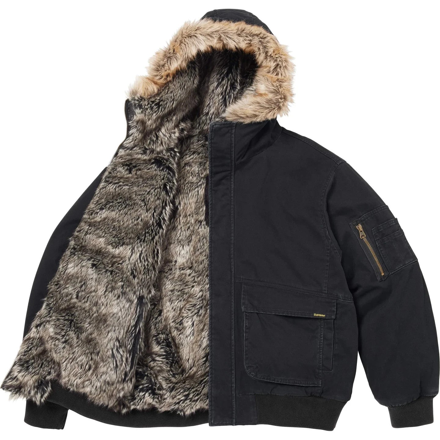 Supreme Reversible Faux Fur Hooded Work Jacket Black