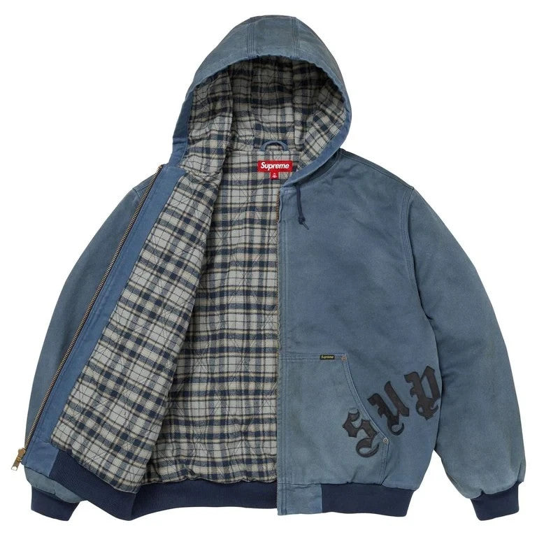 Supreme Leather Applique Hooded Work Jacket Navy