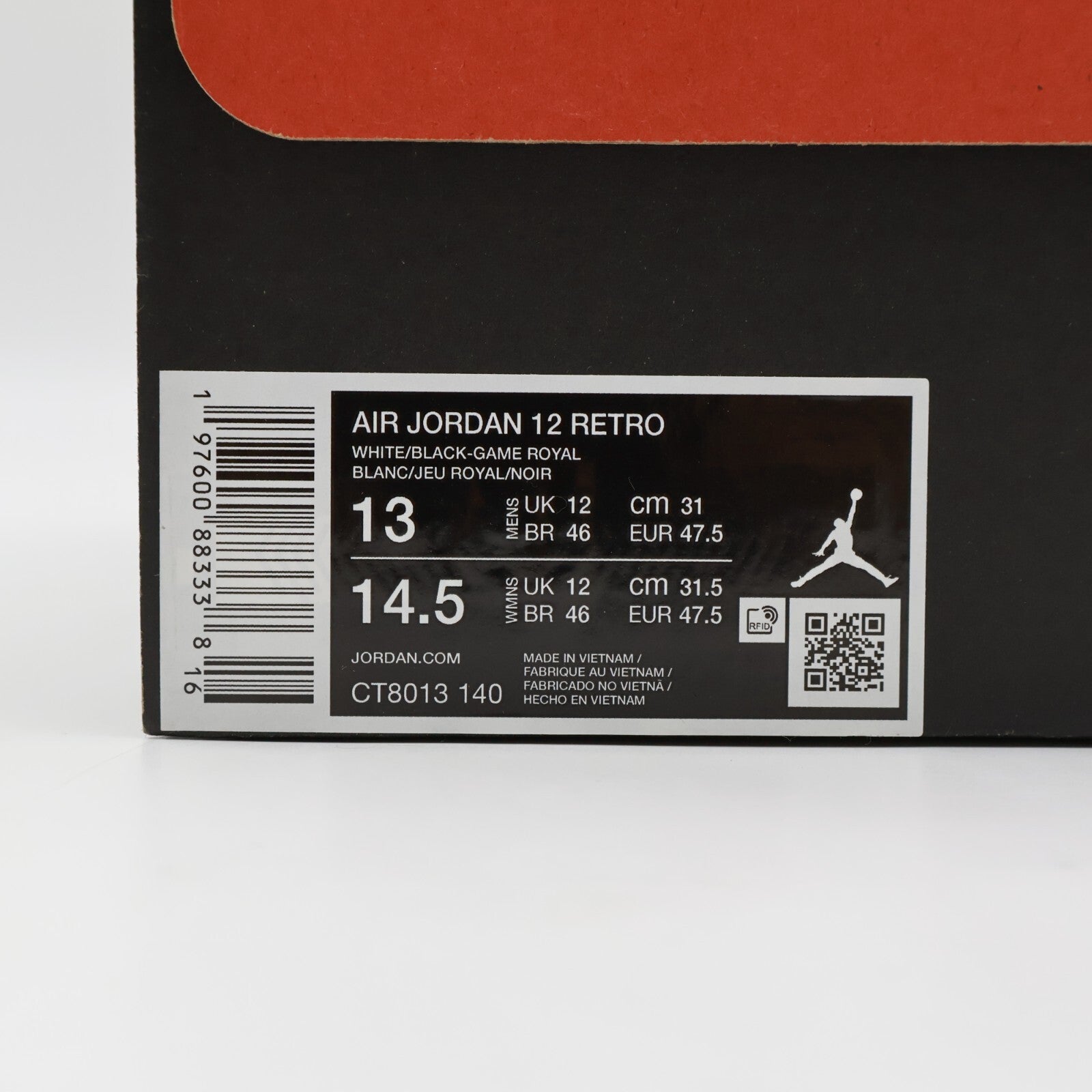 CT8013-140 Nike Air Jordan 12 Retro White and Game Royal (Men's)