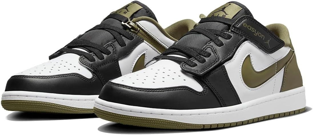 DM1206-102 Nike Air Jordan 1 Low FlyEase White Black Medium Olive (Men's)