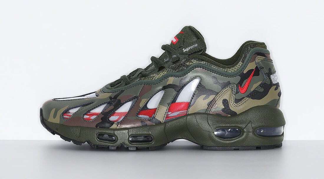 CV7652-300 Nike Air Max 96 Supreme Camo Dark Army Speed Red Clear (Men's)