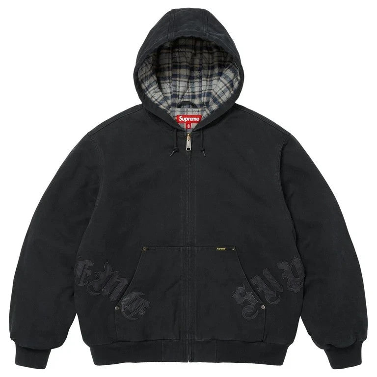 Supreme Leather Applique Hooded Work Jacket Black