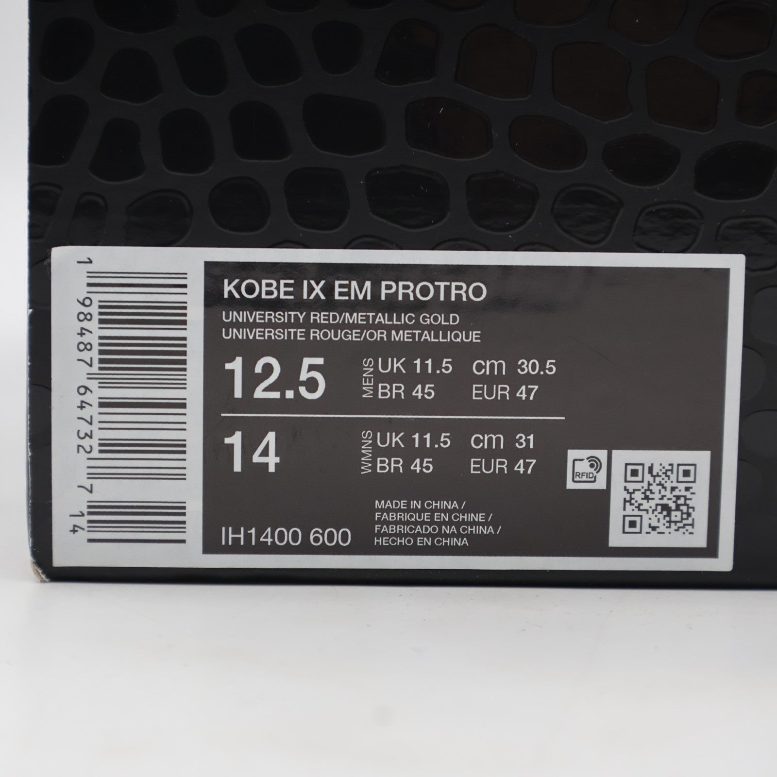 IH1400-600 Nike Kobe 9 Low Protro EM China University Red and Metallic (Men's)