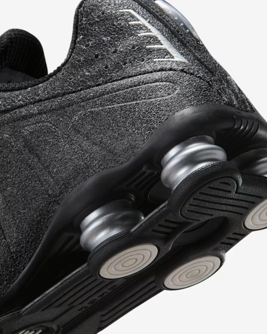 IO4544-002 Nike Shox R4 Distressed Leather Black Metallic Silver (Men's)