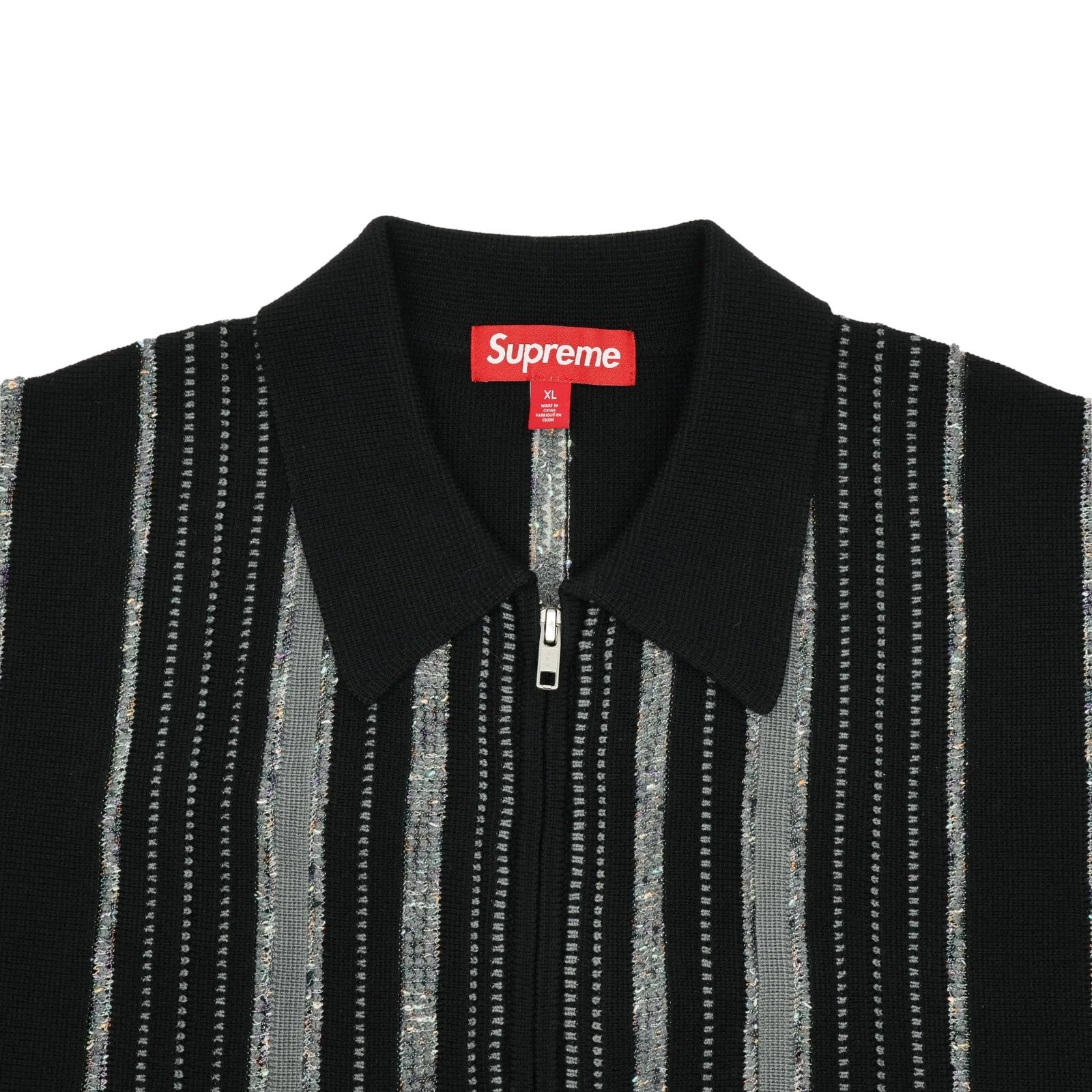 Supreme Speckle Stripe Zip Up Cardigan Black