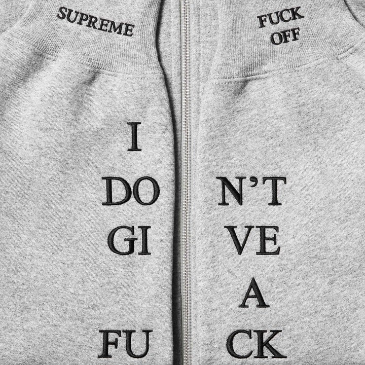 Supreme IDGAF Zip Up Hooded Sweatshirt Heather Grey
