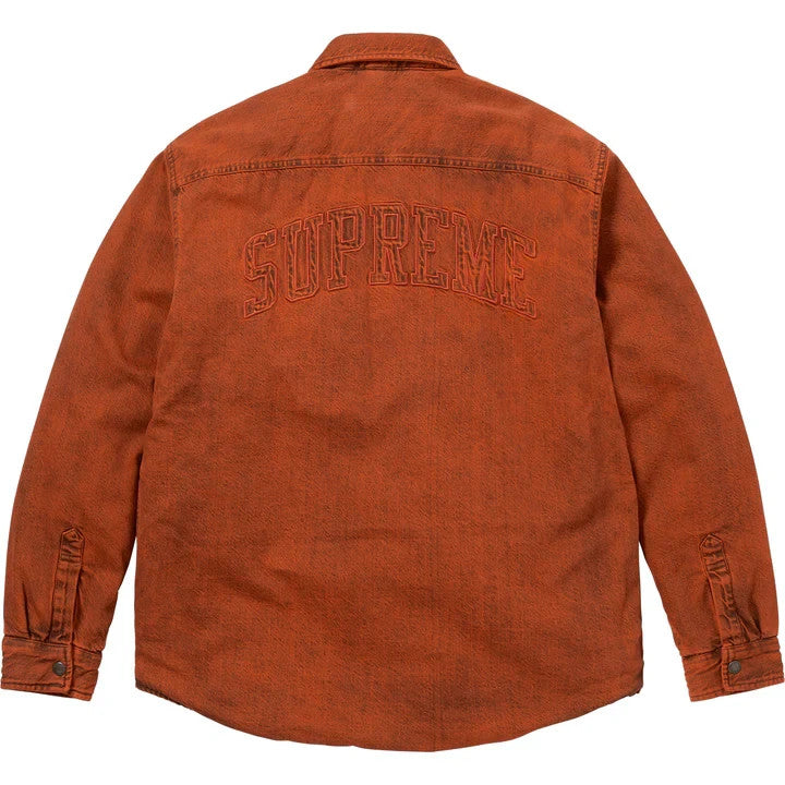 Supreme Shearling Lined Denim Work Shirt Overdyed Orange