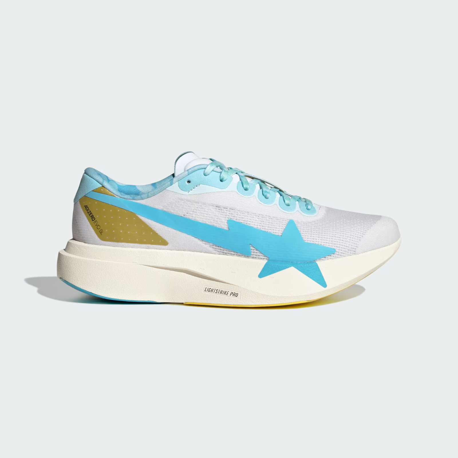 KJ5751 A BATHING APE Ã adidas Adizero Evo SL "Cloud White/Gold Metallic" (Men's)