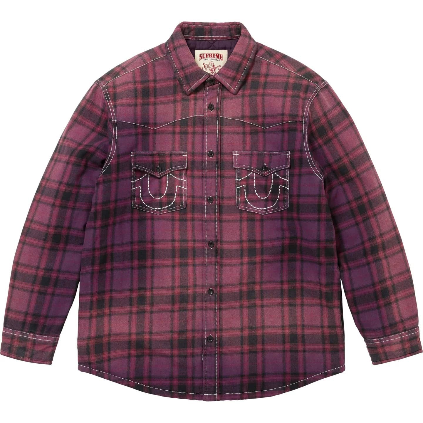 Supreme True Religion Quilted Lined Plaid Flannel Shirt Purple